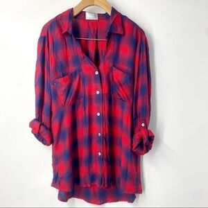 Heroes & Dreamers rayon plaid button front shirt L NWT